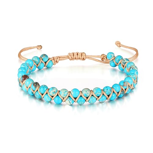 Sriomu 7 Chakra Bracelets for Women Handmade Natural Jasper Stone Healing Bead Bracelet Women Men Boho Friendship Inspirational Jewelry Natural Jasper Stone Double Layer Healing Bead Jewelry Gifts - color: A-blue
