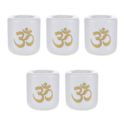 Mega Candles 5 pcs Ceramic Gold Om Chime Ritual Spell Candle Holder - White - color: Gold