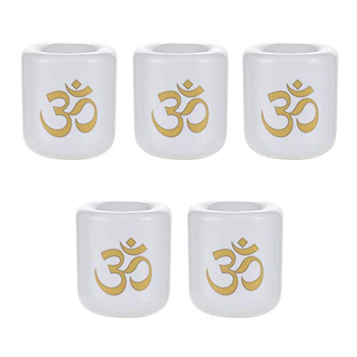 Mega Candles 5 pcs Ceramic Gold Om Chime Ritual Spell Candle Holder - White - color: Gold