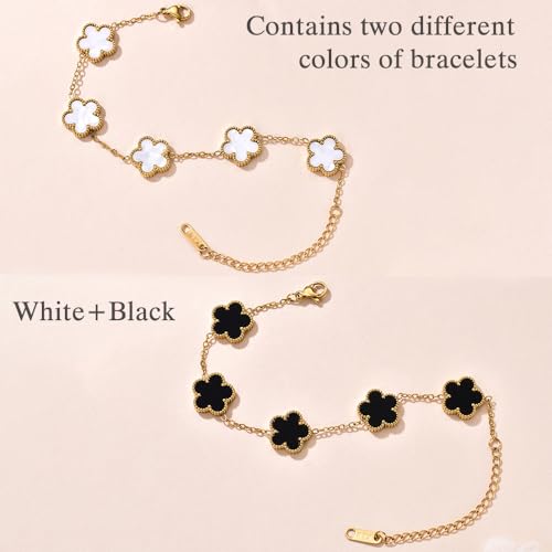 FLY FEI 18K Gold-Plated Four Leaf Clover Bracelet for Women,Adjustable lucky Bracelet Set Jewelry Gift-Hypoallergenic Charm for Birthdays, Wellness & Daily Wear - color: style03-Black+White(2pcs)