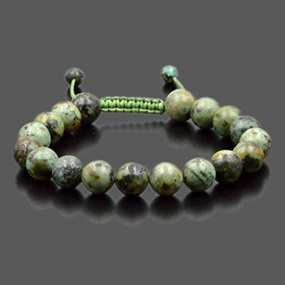 AD Beads Natural 10mm Gemstone Bracelets Healing Power Crystal Macrame Adjustable 7-9 Inch - color: African Turquoise