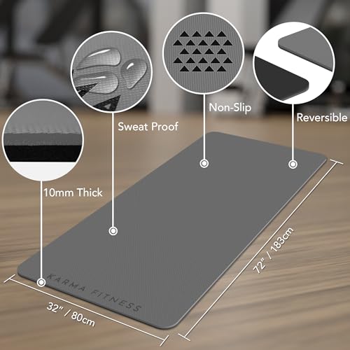 Large Exercise Mat – Extra Thick 10mm Workout Mat (72"x32") – Non-Slip TPE Yoga Mat for Women & Men – Pilates, HIIT, Fitness & Home Gym Mat – Includes Free Carry Bag - color: Grey
