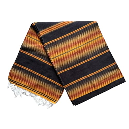 Open Road Goods Authentic Mexican Serape Blanket - Multicolor Saltillo Throw with Classic Stripe Pattern - Lightweight Handmade Blanket for Beach, Yoga, or Home Decor (Yellow Black) - color: Terra Brown