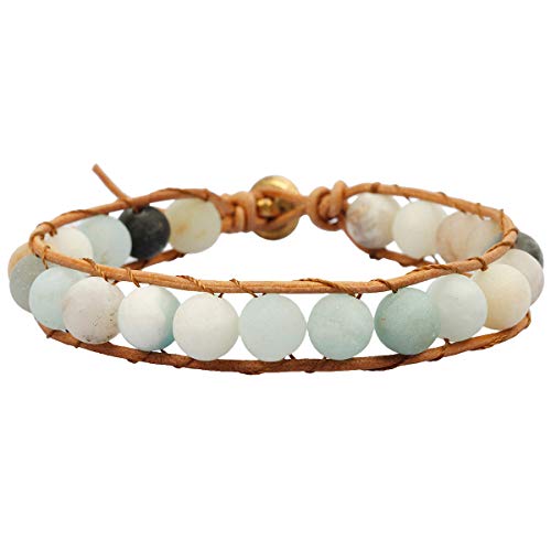 TUMBEELLUWA Stone Beads Bracelet Woven with Leather Cord Bohemian Style Healing Crystal Handmade Jewelry for Women Men