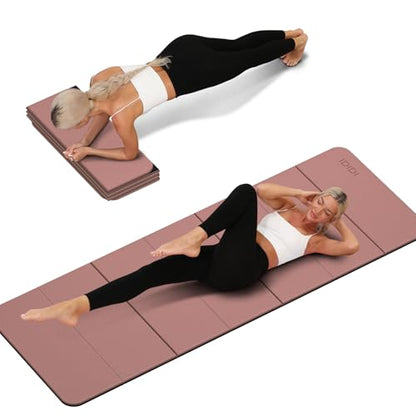 Foldable Yoga Mat Extra Thick 0.32 Inches（8mm） - SGS Certified POE Material Exercise Mat, Non-Slip Design Fitness Mats, Multi-Purpose Workout Mats for Studio or Home Use - color: Deep Pink