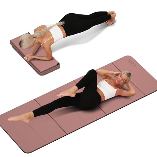 Foldable Yoga Mat Extra Thick 0.32 Inches（8mm） - SGS Certified POE Material Exercise Mat, Non-Slip Design Fitness Mats, Multi-Purpose Workout Mats for Studio or Home Use - color: Deep Pink