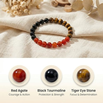 Bivei Protection Bracelet, Strength Crystal Healing Bracelet 8MM - Spiritual Stretch Beaded Jewelry for Women Men Gift - color: Self Confidence