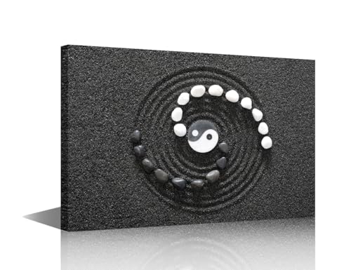 Rebotipy 1 Panel Zen Wall Art Canvas Black Background Zen Garten with Yin und Yang Painting Print On Canvas Pictures for Modern Decoration Ready To Hang 12x18 inch - color: Artwork 01, size: 18x12 in