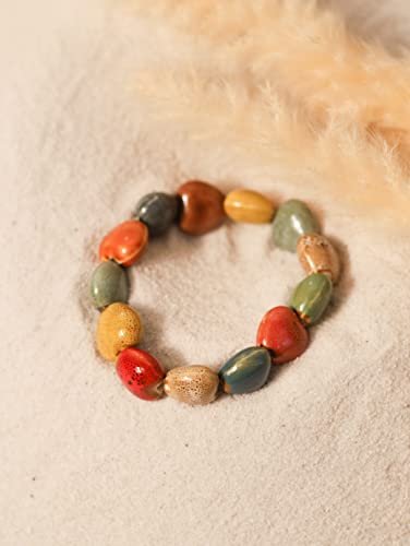 MINACHI Boho Hippie Colorful Ceramic Beads Strand Stretch Bracelet, Bohemian Summer Beach Jewelry Gift for Women - color: S03