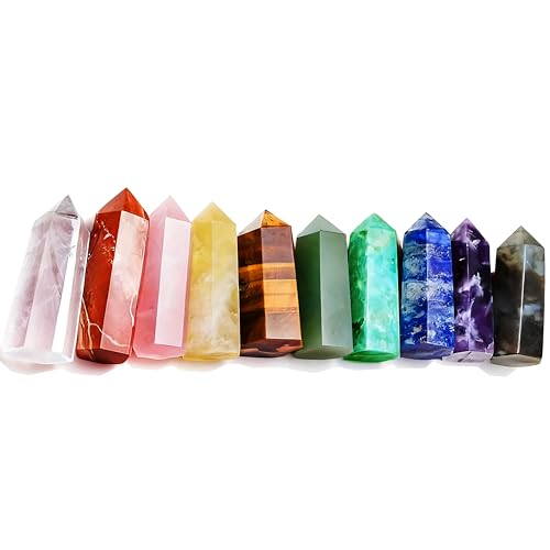 Sets of 7/8/10 Pcs Healing Crystal Stone Wands,Hexagona,Single Pointed,Chakra 6 Faceted Column Prism,Reiki Gemstones,Energy Balance,Meditation Natural Gem Kits Home Decor (10pcs B Set) - color: 10pcs B Set