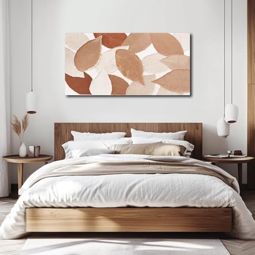 Ocevarin Fall Wall Art Leaves Painting Beige Canvas Modern Neutral Wall Decor Earth Tone Textured Artwork for Living Room Dining Room Kitchen 24"x 48"