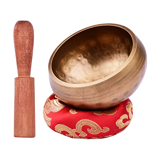 Tibetan Singing Bowl Set with 8cm/3inch Handmade Metal Sound Bowl & Soft Cushion & Wooden r for Meditation Sound Chakra Healing Yoga Relaxation