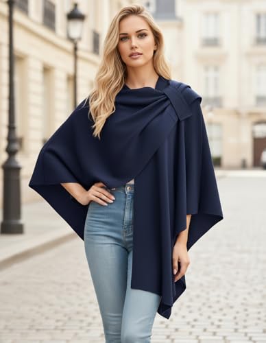 Womens Open Front Poncho Sweater Wrap Topper Knitted Elegant Shawls Cape for Spring Fall Winter - color: Series 1-darkslateblue