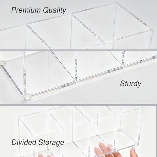 elysolpluv Clear Acrylic 4-Compartment Organizer Box, Small (7.9" × 2.7" × 3.5") – Handcrafted, Eco-Friendly, Minimal Packaging Compact Storage Organizer - size: Small