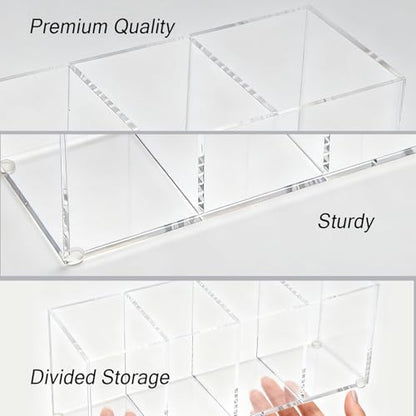 elysolpluv Clear Acrylic 4-Compartment Organizer Box, Small (7.9" × 2.7" × 3.5") – Handcrafted, Eco-Friendly, Minimal Packaging Compact Storage Organizer - size: Small