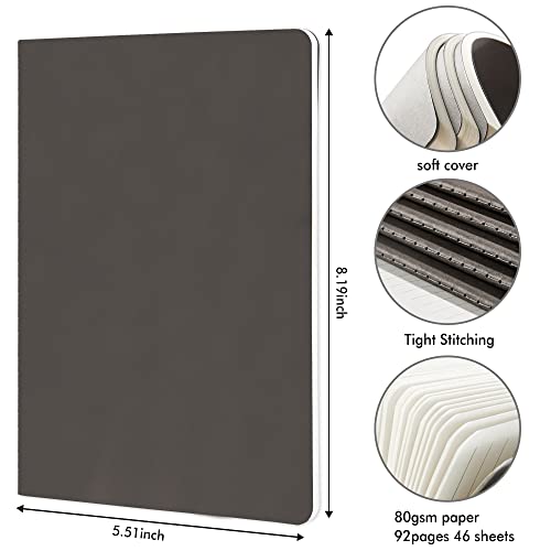 8 Pack Soft Cover Journal Bulk, Feela Notebooks College Ruled for Work, Lined Travel Journal for Women Men, Note Taking Notebook School Supplies Business Writing, 8.2” x 5.5”, A5, Gray - color: 8 Gray