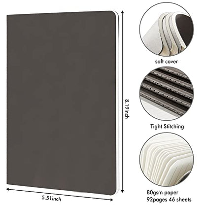 8 Pack Soft Cover Journal Bulk, Feela Notebooks College Ruled for Work, Lined Travel Journal for Women Men, Note Taking Notebook School Supplies Business Writing, 8.2” x 5.5”, A5, Gray - color: 8 Gray