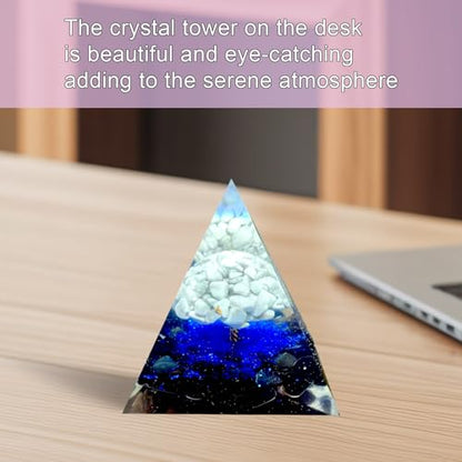 Tree of Life Orgone Pyramid,Natural White Pine Stone&Obsidian Orgonite Healing Crystals Pyramid,Crystal Stone Positive Reiki Energy Generator Collection Wealth Lucky Meditation Tool(6cm) - color: White