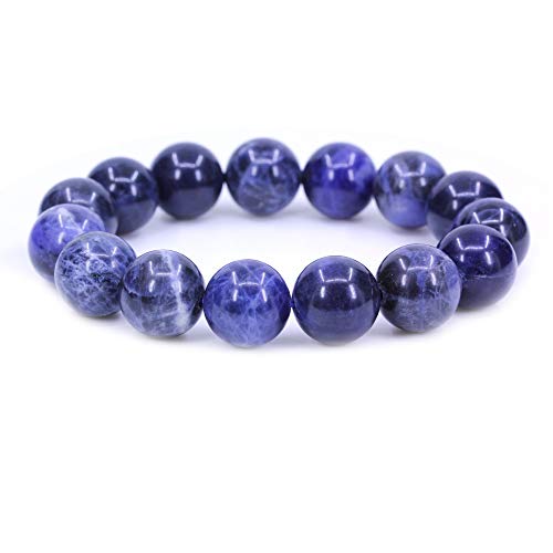 Keleny Natural Gem Semi Precious Gemstones 14mm Round Beads Crystal Stretch Bracelets 7 Inch Unisex - color: 14mm Blue Sodalite