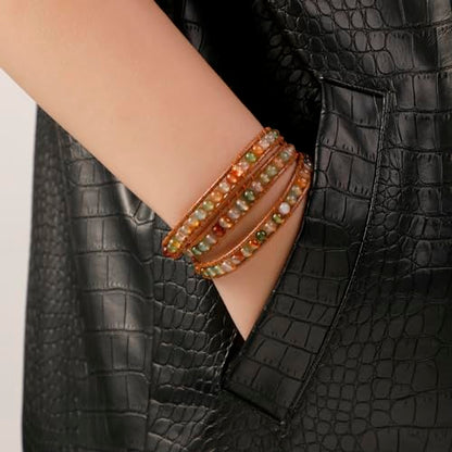 Artilady Leather Wrap Bracelets for Women - Pearl Bracelets Handmade Clasp Bangle Bracelet with Beads Jewelry Gift for Women and Mother - style: Green bead