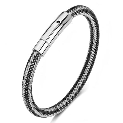 Men's Leather Bracelet, Stackable Stainless Steel Clasp Bracelets for Men Stylish Birthday, Thanksgiving, Valentine's Day Gift for My Man - style: 9" Gunmetal Color Button