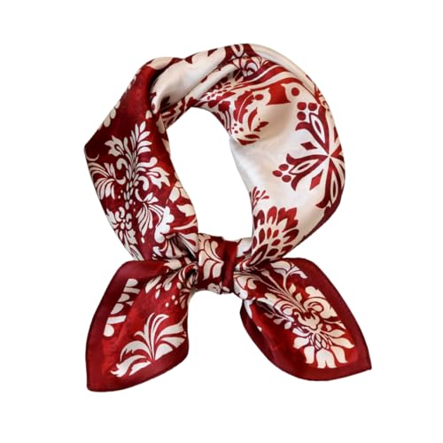 ANDANTINO 100% Mulberry Silk Square Scarf for Hair-25.6" X25.6'' Women Men Natural Silk Neckerchief Digital Printed Headscarf - color: Floral-dark Red