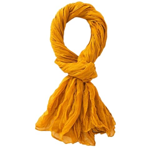 Summer Cotton Blend Crinkle Vintage Soft Scarf Fashion Solid Scarf Wrap Shawl - color: Mustard Yellow