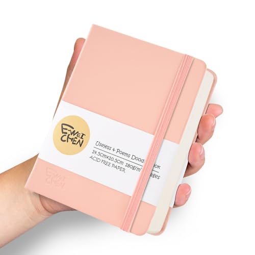E-WEICHEN Hardcover 96Pages Blank Sketch Book for Drawing, Small 5.7x4.1 Pocket Journal Notebook for Travel, 180gsm Thick Paper Diary Notebooks for Work, PU Cover Memo for Writing. Pink - color: PU Cover-5.7x4.1in-Pink