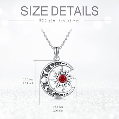 Sun and Moon Necklace 925 Sterling Silver Sun Moon Pendant Gemstone Jewelry Gifts for Women - style: January