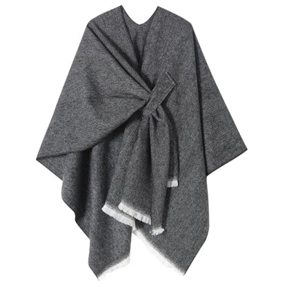 Women's Shawl Wrap Poncho Warm Cape Cardigan Open Front Shawls for Spring Fall Winter Cold Weather Days - color: Black