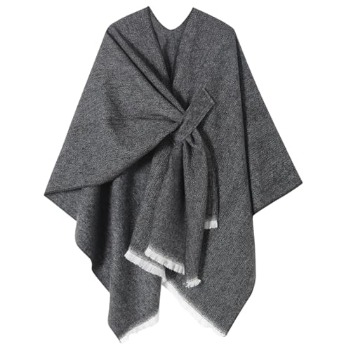 Women's Shawl Wrap Poncho Warm Cape Cardigan Open Front Shawls for Spring Fall Winter Cold Weather Days - color: Black