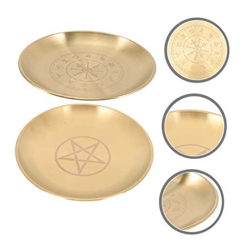 DOITOOL 2pcs Pentacle Candleholder Tray Metal Altar Plate for Ceremony Decor Decorative Pillar Candle Stand Unique Patterns for Rituals Home and Special Events