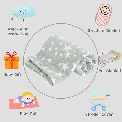 NTBAY 3 Layer Oversized Muslin Cotton Toddler Blanket, 45x60 Inches Jacquard Reversible Nursery Bed Blanket, Super Soft and Thermal Crib Blanket for All Seasons, Baby Gift, 45"x60", Grey/White Star - color: Grey Star, size: 45x60 Inch (Pack of 1)