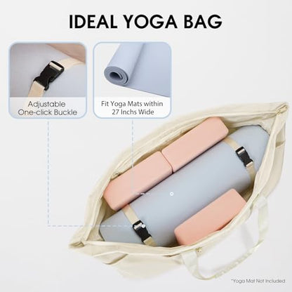 Large Yoga Mat Bag with Shoes Compartment and Wet Pocket Ladies Pilates Gym Tote Bag with Yoga Mat Holder Strap for Women Men Workout Carrier Stuff Accessories - color: Beige