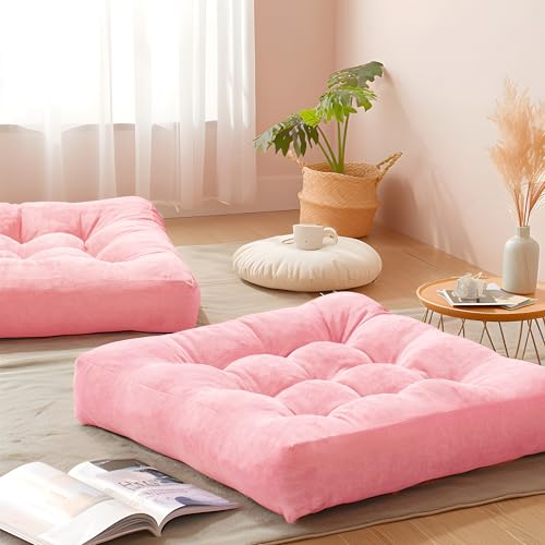 Pink Floor Pillow Set of 2 – Stylish Corduroy Cushions for Women, Perfect for Meditation, Yoga, and Relaxation, 22x22 Inch - color: Square | Pink | 2 Pack, size: 2 Pack