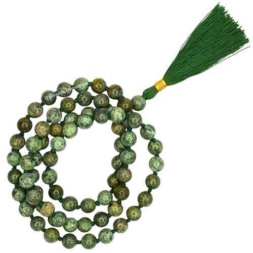 Amazing Gemstone Japa Mala 108 Prayer Beads Necklace and Wrist Mala Bracelet for Meditation - color: African Turquoise, size: Hand Knotted