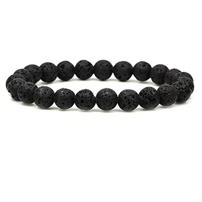 Keleny Gem Semi Precious Gemstones 8mm Natural Stone Round Beads Rock Crystal Jasper Stretch Bracelet 7 Inch Unisex - color: Black Lava