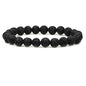 Keleny Gem Semi Precious Gemstones 8mm Natural Stone Round Beads Rock Crystal Jasper Stretch Bracelet 7 Inch Unisex - color: Black Lava