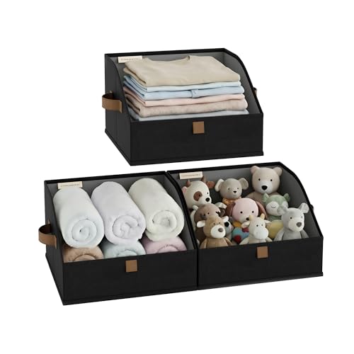 StorageWorks Closet Baskets for Shelves, Trapezoid Storage Bins, Closet Organizers and Storage, Clothes Organizing Bins, Small, Black, 3-Pack - color: Black, size: Small