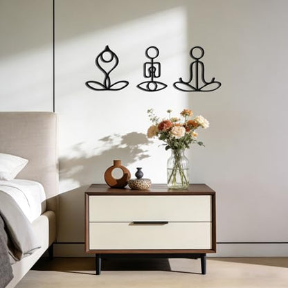 Slickss Zen Wall Art 3-Piece Set - Yoga Pose Metal Sculptures for Meditation Room & Spa Decor, Namaste Calming Wall Art for Yoga Gifts Women, Chakra & Buddha Decor
