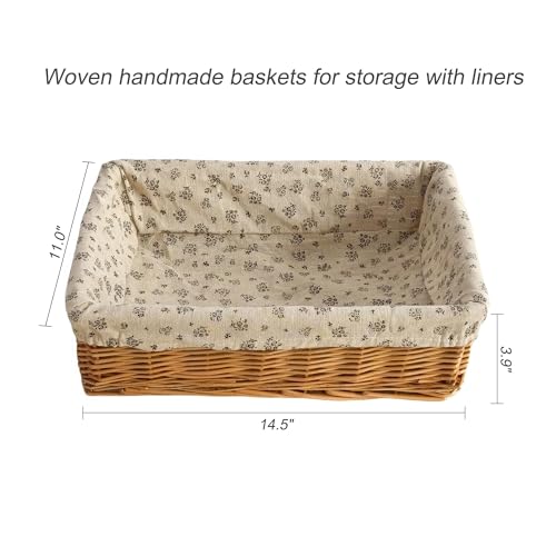 Storage basket,Woven handmade baskets for storage with liners,Rectangle storage bins for shelves,Closet,Organizing (Wicker)