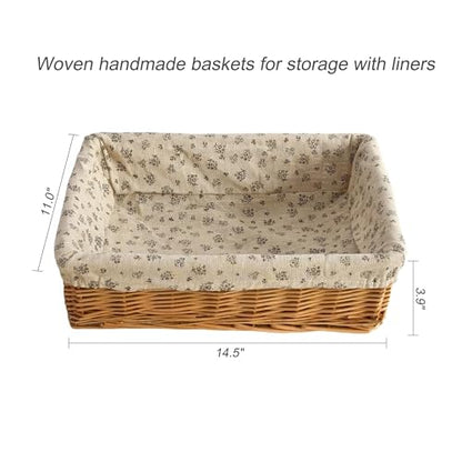 Storage basket,Woven handmade baskets for storage with liners,Rectangle storage bins for shelves,Closet,Organizing (Wicker)