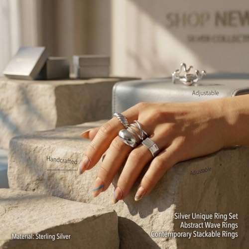 16 PCS Gold Chunky Rings Set for Women, 14k Gold Plated Thick Dome Stackable Open Rings Trendy Dainty Minimalist Jewelry Gifts - color: 01-Silver