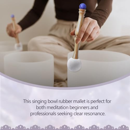 Singing Bowl Mallet,Rubber Mallet Striker with Silicone Head and Wooden Handle and Crystal Sphere for Playing Quartz Crystal Singing Bowls(Purple)