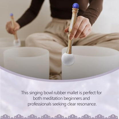 Singing Bowl Mallet,Rubber Mallet Striker with Silicone Head and Wooden Handle and Crystal Sphere for Playing Quartz Crystal Singing Bowls(Purple)