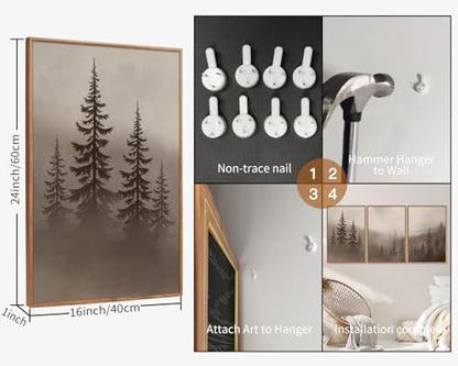 KYLESONLIE Misty Forest Framed Canvas Wall Art Set, Foggy Pine Tree Woodland Wall Decor, Calming Nature Zen Art Paintings, Minimalist Wood Landscape Artwork for Bedroom Living Room Office 16"x24"x3