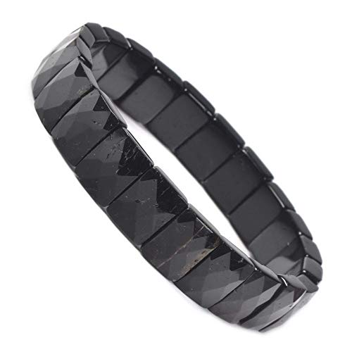 Justinstones Gem Semi Precious Gemstone 12mm Faceted Rectangle Beads Stretch Bracelet 7 Inch - color: Black Tourmaline