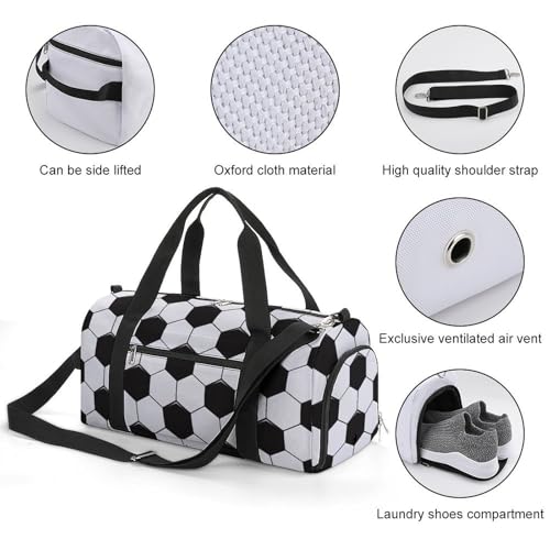 Soccer Ball White And Black Large Capacity Portable Fitness Bag, Easy to Carry - color: Soccer Ball White and Black