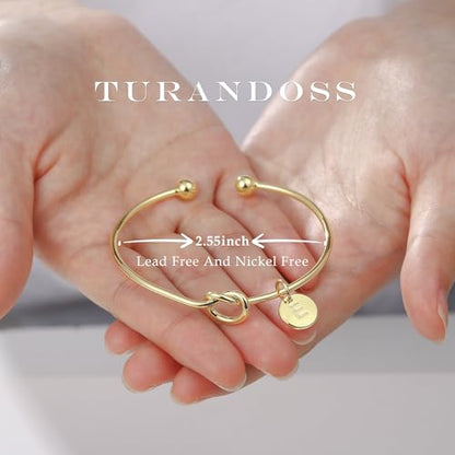 Turandoss Initial Bracelets for Women - Dainty Knot Letter A-Z Initial Bracelet Personalized Cuff Bangle Bracelet for Women Jewelry Gifts - color: Gold, style: E