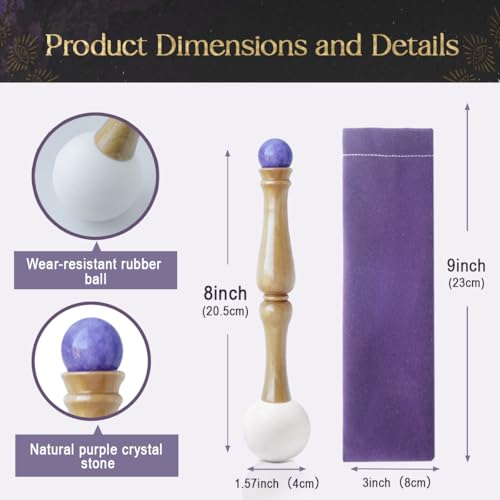Singing Bowl Mallet,Rubber Mallet Striker with Silicone Head and Wooden Handle and Crystal Sphere for Playing Quartz Crystal Singing Bowls(Purple)